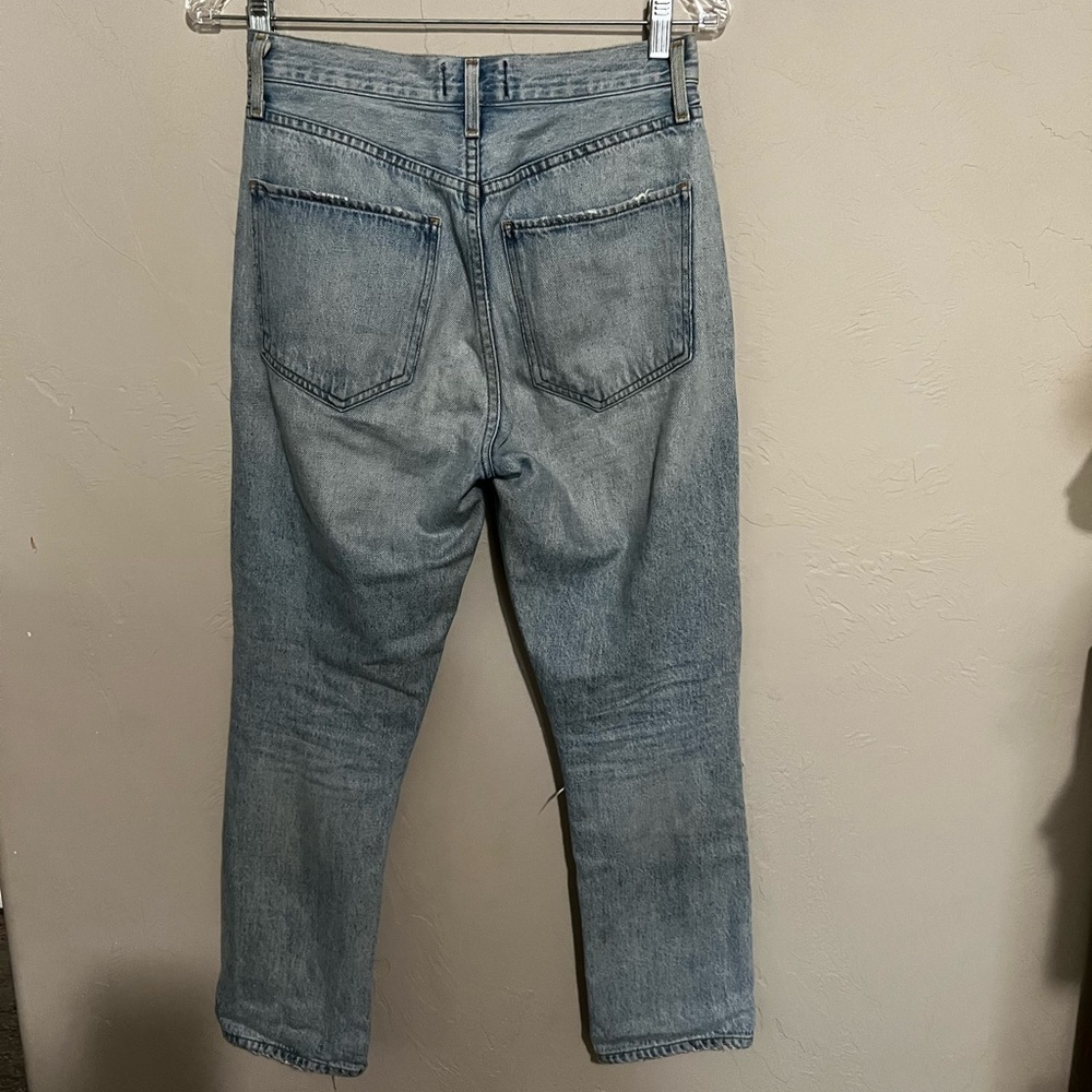 Agolde Riley Revolve High Rise Button Fly Straight Distressed Crop Denim Jeans - Picture 14 of 16